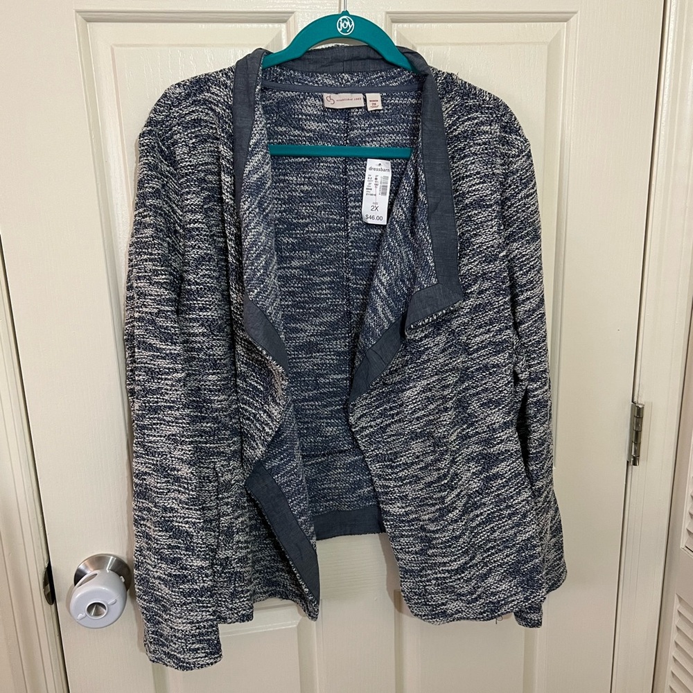 NWT Dressbarn Blue and White Open-Front Cardigan Jacket